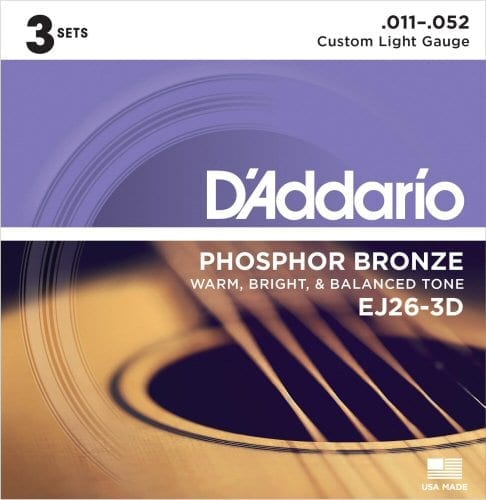 D'Addario EJ 3D Phosphor Bronze Acoustic Guitar Strings 3-Pack