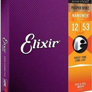 Elixir Nanoweb Phosphor Bronze Acoustic Guitar Strings - 12-53 Light
