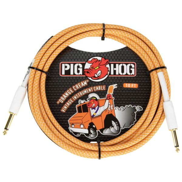 Pig Hog Vintage Series 10ft Woven Instrument Cable Orange Creme