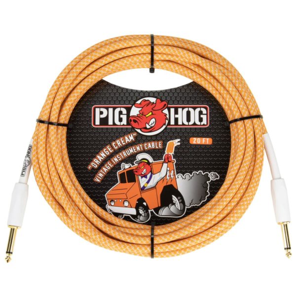 Pig Hog Vintage Series 20ft Woven Instrument Cable Orange Creme