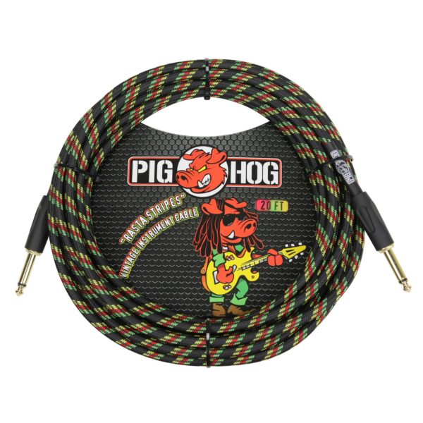 Pig Hog Vintage Series 20ft Woven Instrument Cable Rasta Stripes