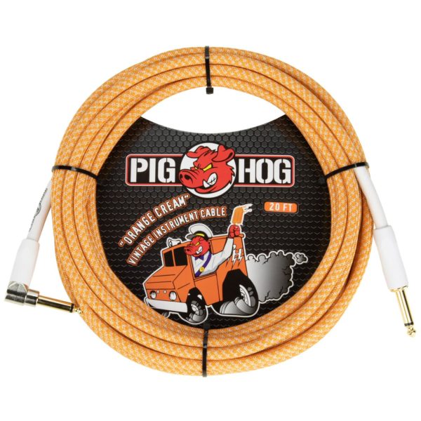 Pig Hog Vintage Series Right Angle 20ft Woven Instrument Cable Orange Creme