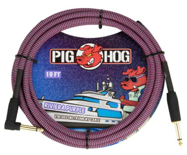 Pig Hog Vintage Series 10ft Woven Right Angle Plug Instrument Cable Riviera Purple