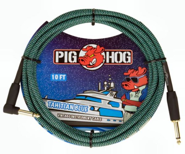 Pig Hog Vintage Series 10ft Woven Right Angle Plug Instrument Cable Tahitian Blue