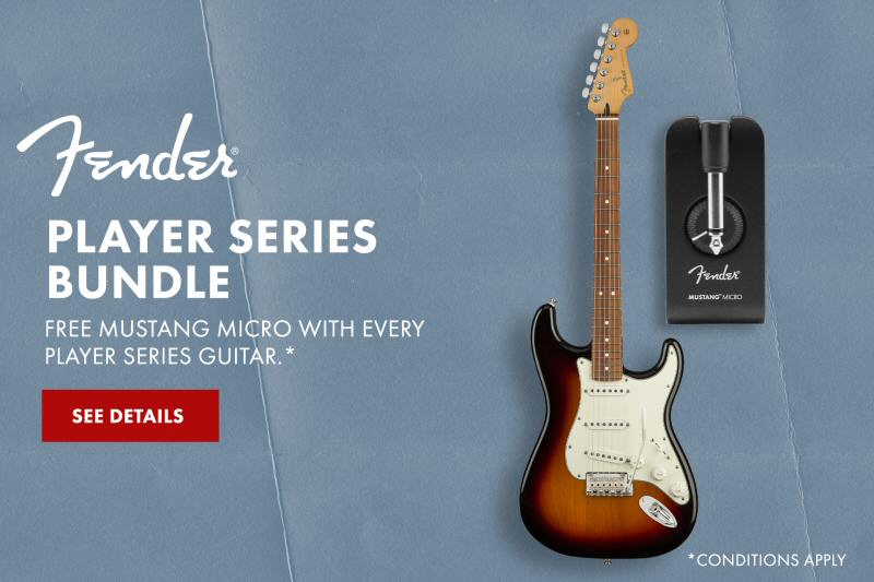 Receive a FREE Mustang Micro when you purchase a Fender Player series electric guitar