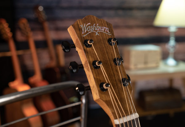 Headstock of the Washburn Vella Tono Series Novo S9 Studio Charcoal Burst Acoustic Guitar