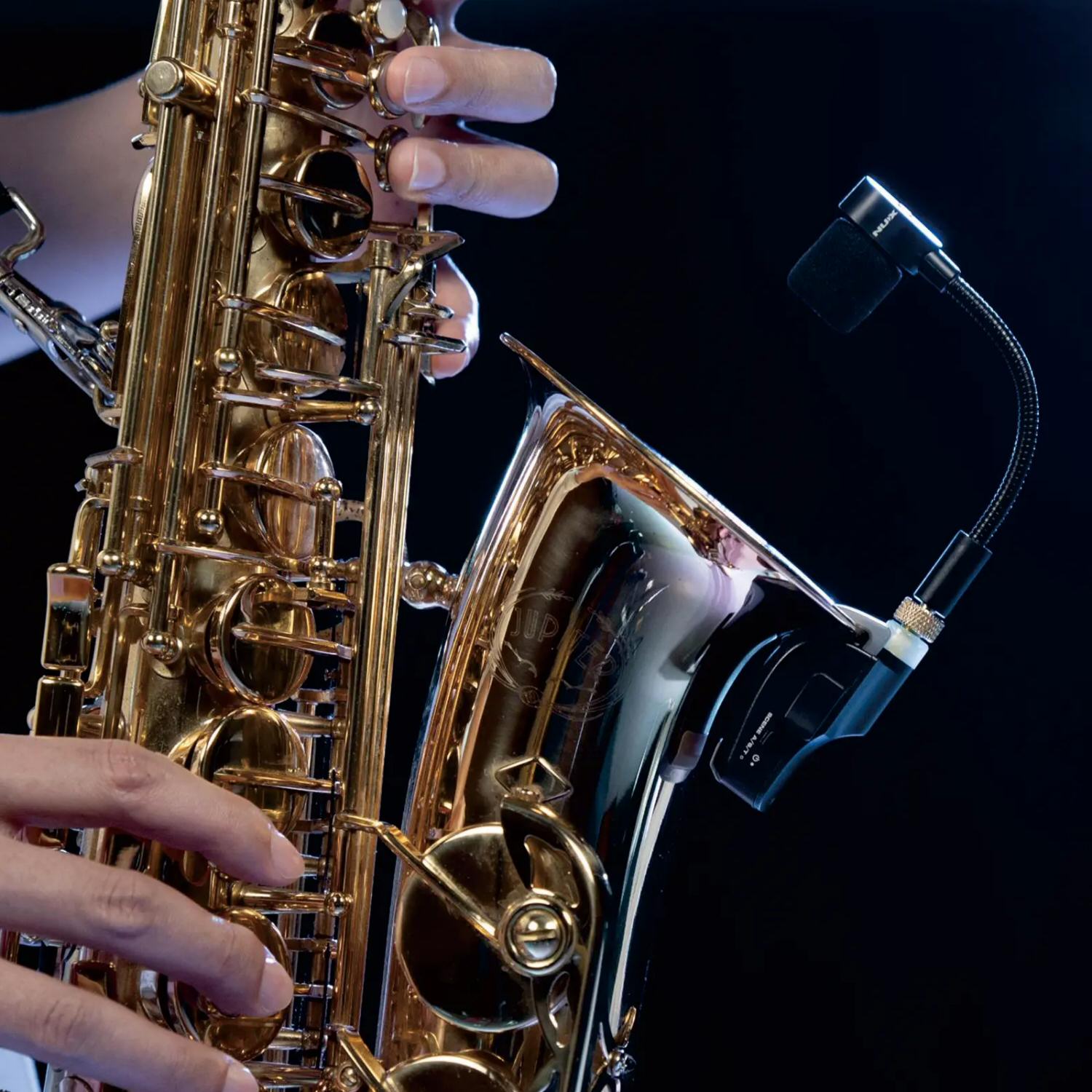 NUX Wireless Microphone System on saxophone