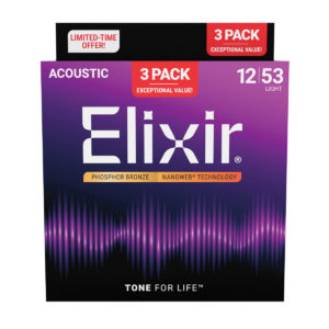 Elixir Nanoweb Phosphor Bronze Acoustic Guitar Strings 3-Pack 12-53